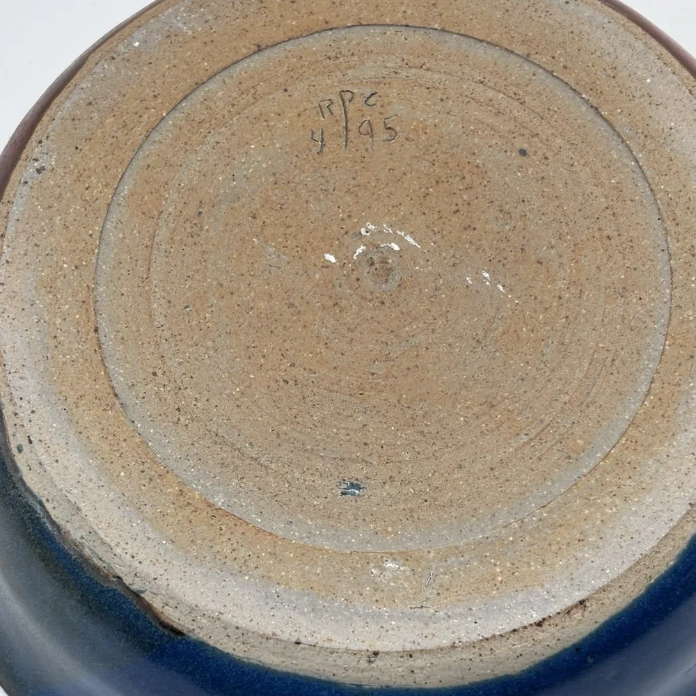 Handmade Stoneware Blue Brown Bowl Farmhouse Pottery‎ Homemade
